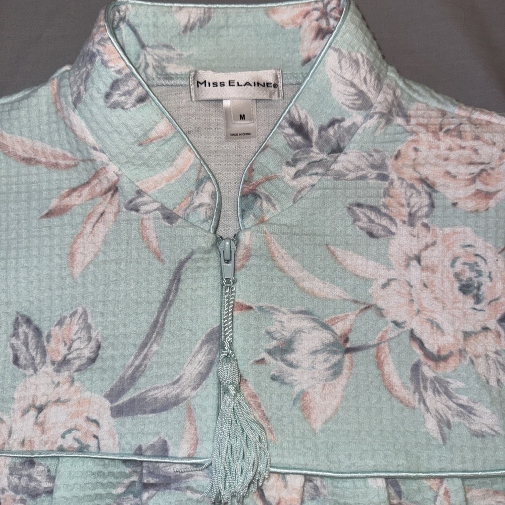 Miss Elaine Robe Womens Size Medium Full Zip Front Mint Floral Nightgown NWT - Picture 6 of 12
